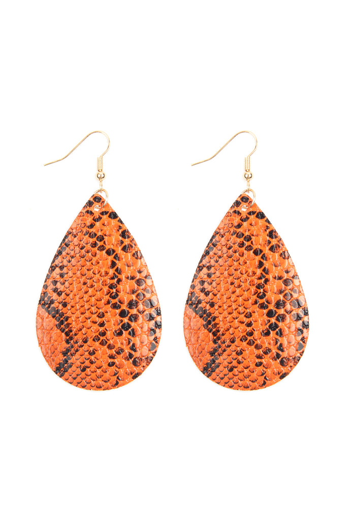 Snake Skin Leather Teardrop Earrings