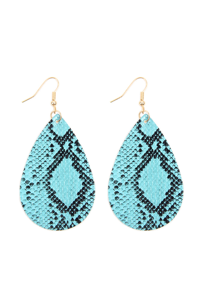 Snake Skin Leather Teardrop Earrings