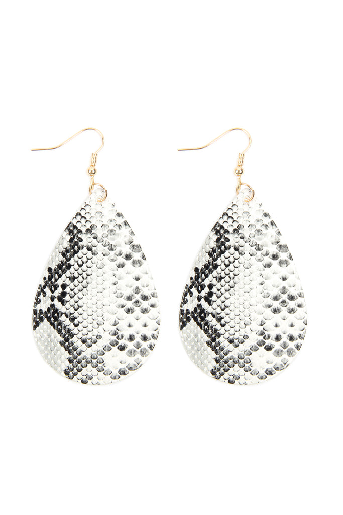 Snake Skin Leather Teardrop Earrings