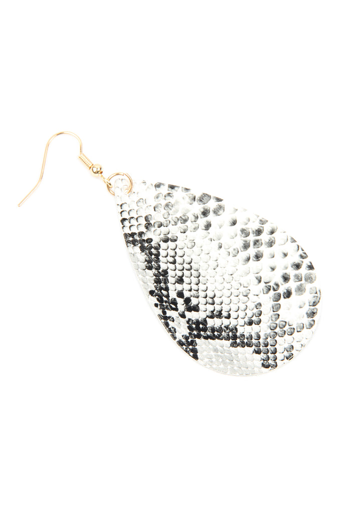 Snake Skin Leather Teardrop Earrings