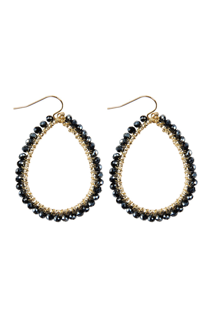 HDE2856 - WIRE TEARDROP GLASS BEADS HOOK EARRINGS