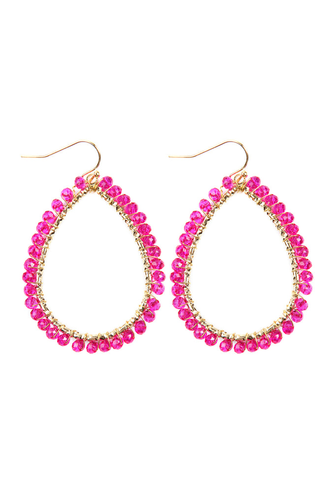 HDE2856 - WIRE TEARDROP GLASS BEADS HOOK EARRINGS