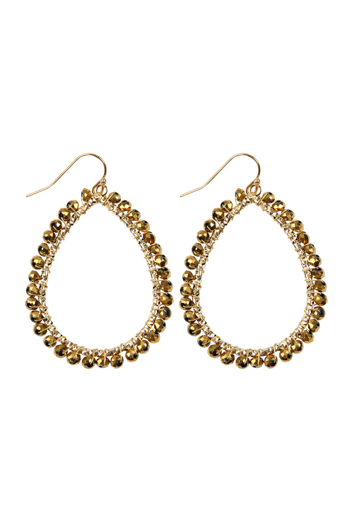 HDE2856 - WIRE TEARDROP GLASS BEADS HOOK EARRINGS