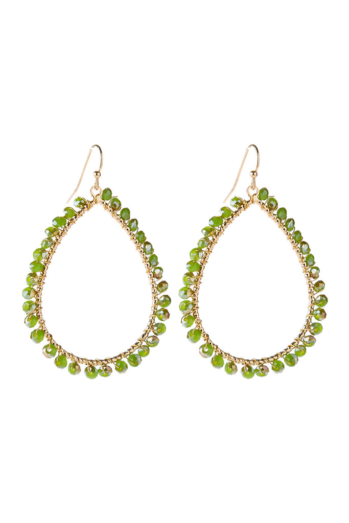 HDE2856 - WIRE TEARDROP GLASS BEADS HOOK EARRINGS