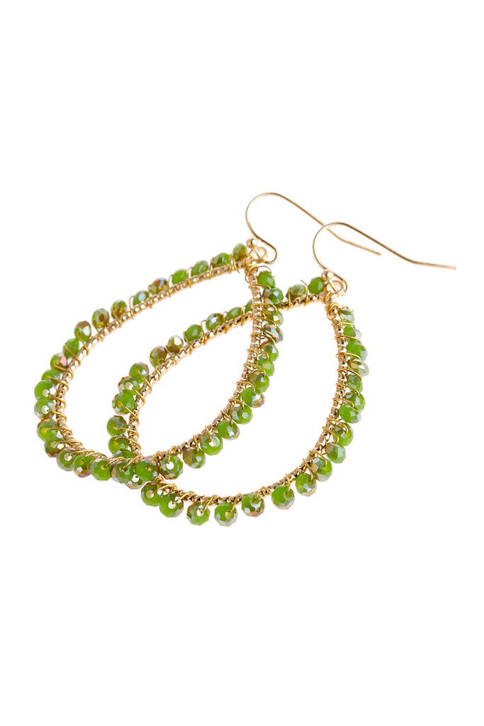 HDE2856 - WIRE TEARDROP GLASS BEADS HOOK EARRINGS