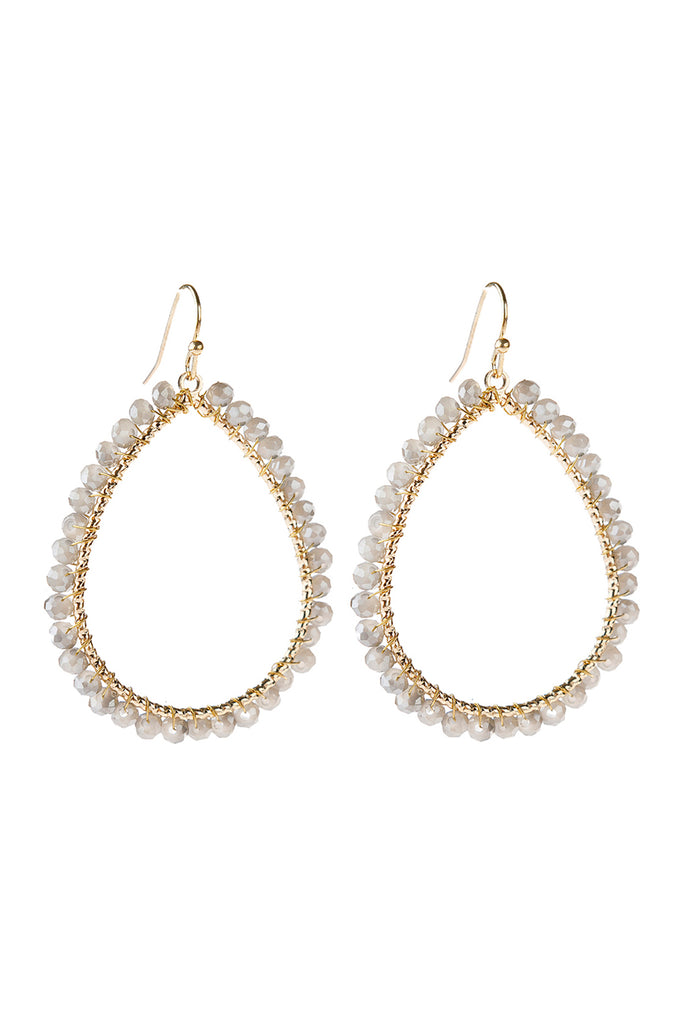 HDE2856 - WIRE TEARDROP GLASS BEADS HOOK EARRINGS