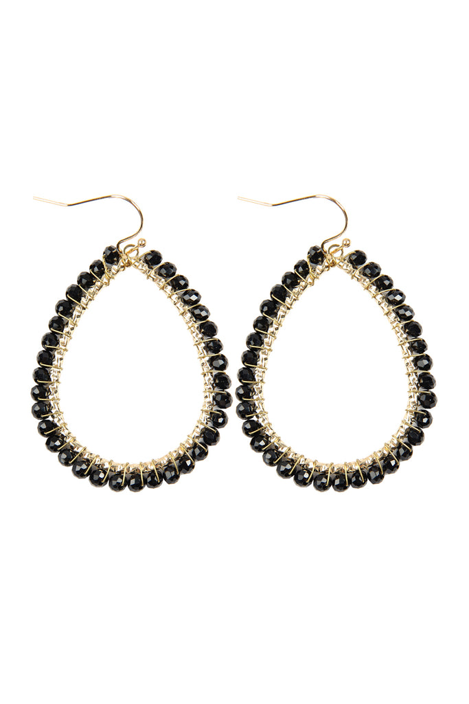 HDE2856 - WIRE TEARDROP GLASS BEADS HOOK EARRINGS