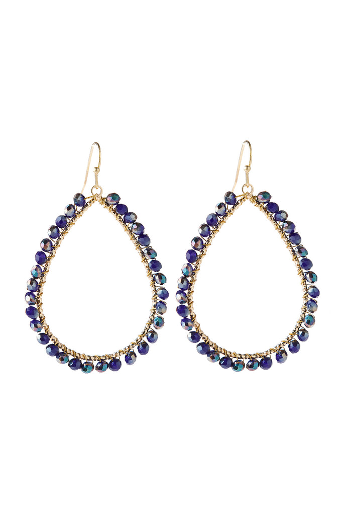 HDE2856 - WIRE TEARDROP GLASS BEADS HOOK EARRINGS