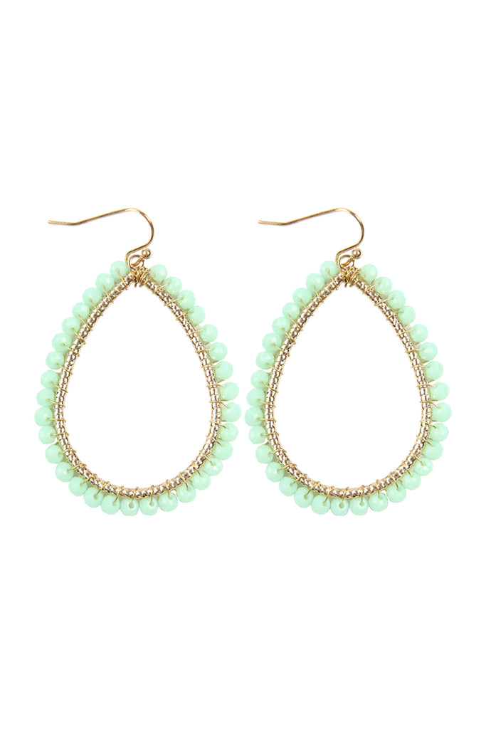 HDE2856 - WIRE TEARDROP GLASS BEADS HOOK EARRINGS