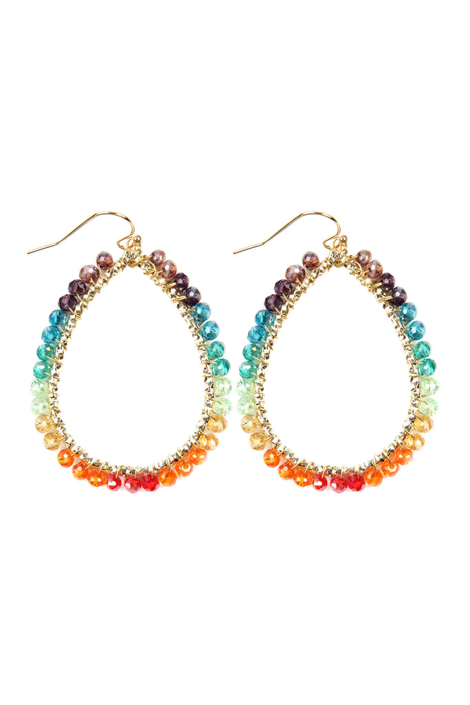 HDE2856 - WIRE TEARDROP GLASS BEADS HOOK EARRINGS