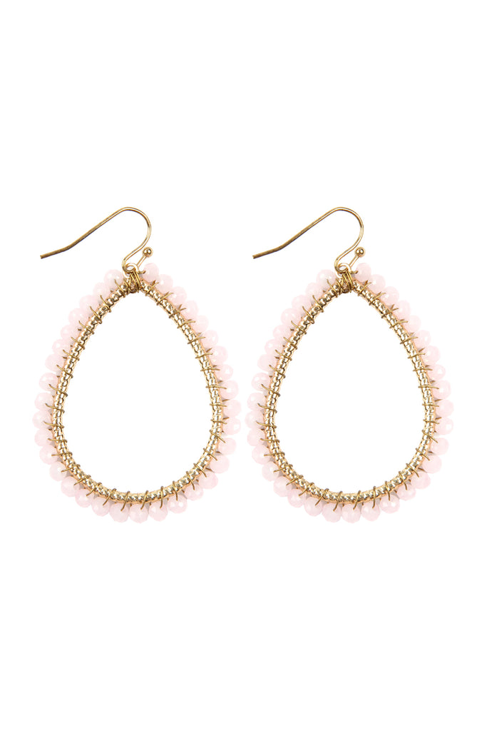 HDE2856 - WIRE TEARDROP GLASS BEADS HOOK EARRINGS