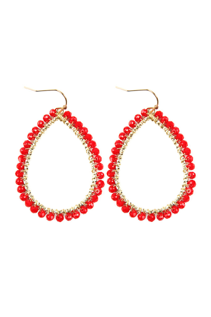 HDE2856 - WIRE TEARDROP GLASS BEADS HOOK EARRINGS