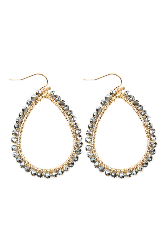 HDE2856 - WIRE TEARDROP GLASS BEADS HOOK EARRINGS