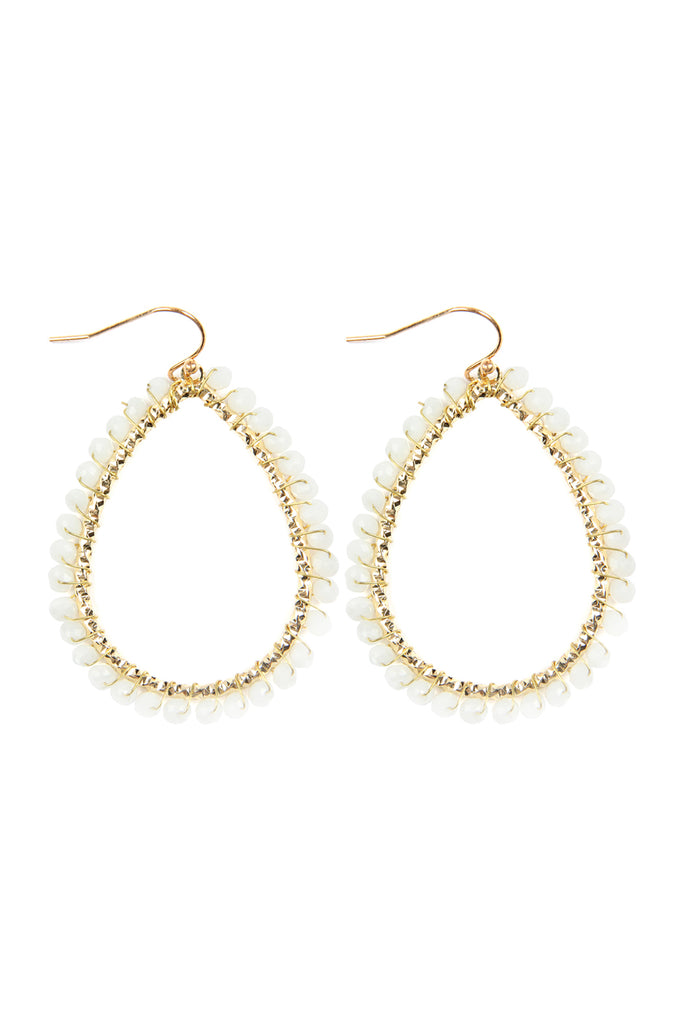 HDE2856 - WIRE TEARDROP GLASS BEADS HOOK EARRINGS