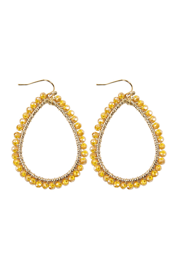 HDE2856 - WIRE TEARDROP GLASS BEADS HOOK EARRINGS