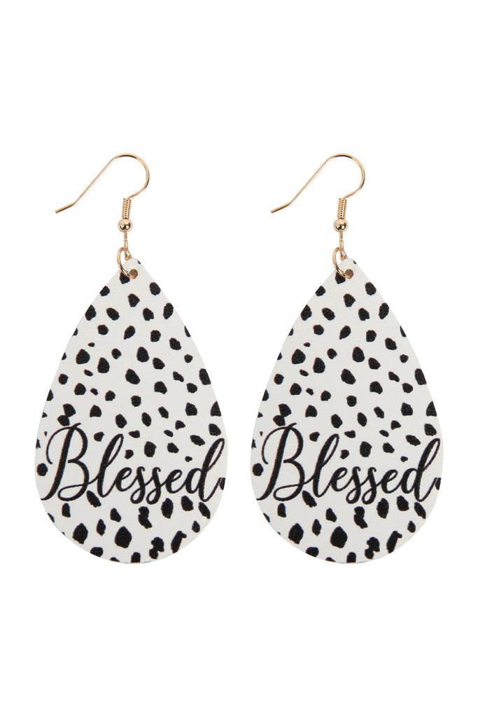 HDE2867 - "BLESSED" ANIMAL PRINT LEATHER FISH HOOK EARRINGS