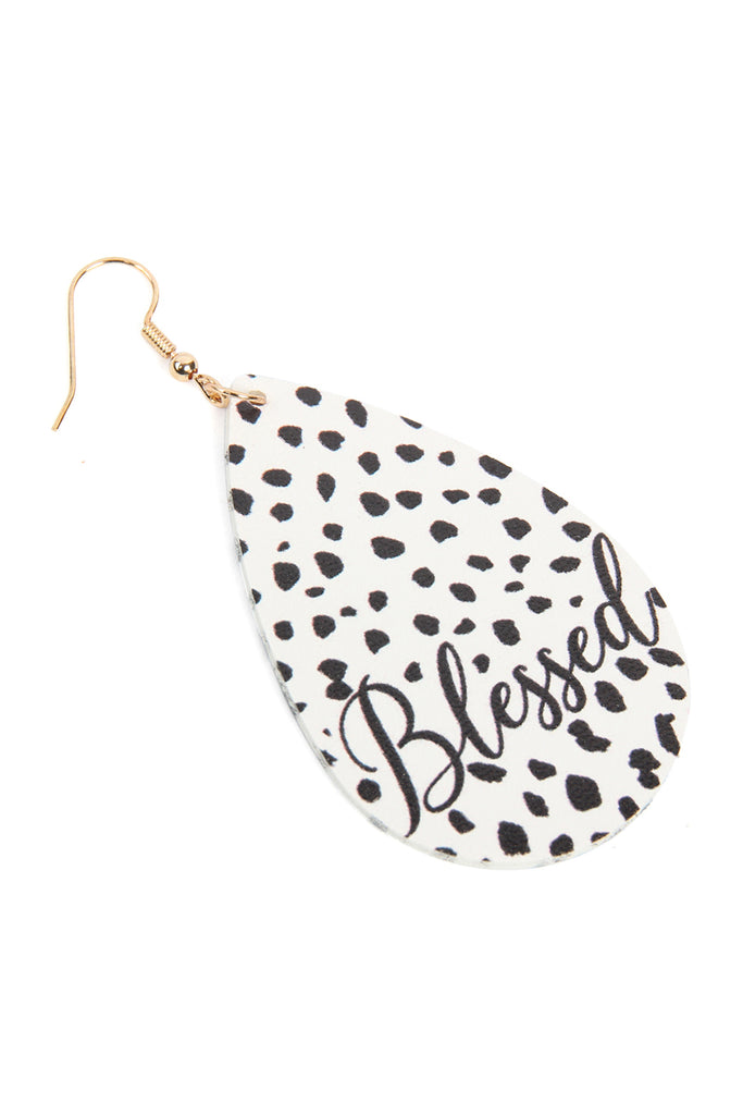 HDE2867 - "BLESSED" ANIMAL PRINT LEATHER FISH HOOK EARRINGS