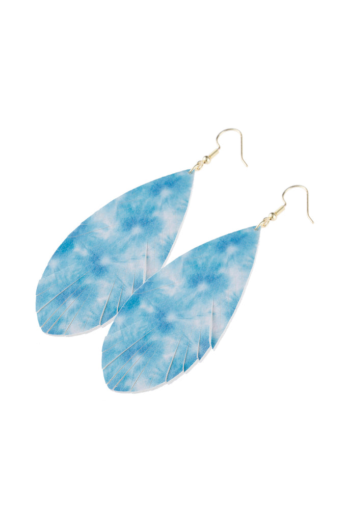 PASTEL BLUE PRINTED LEATHER TASSEL HOOK EARRING