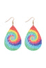 MULTICOLOR ABSTRACT DESIGN LEATHER TEARDROP HOOK EARRINGS