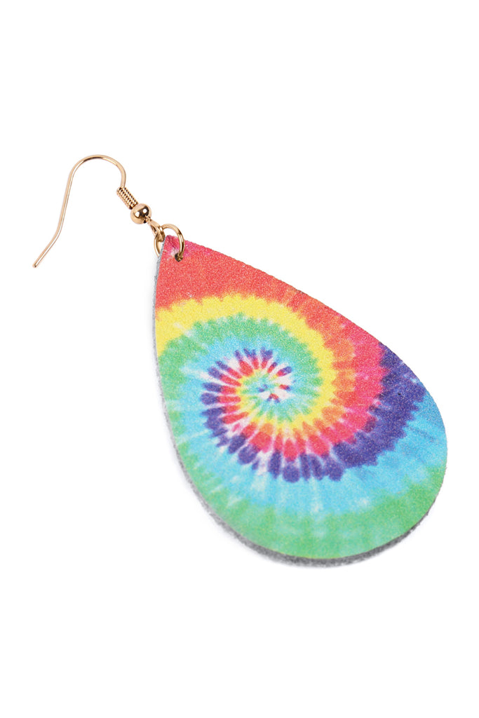 MULTICOLOR ABSTRACT DESIGN LEATHER TEARDROP HOOK EARRINGS