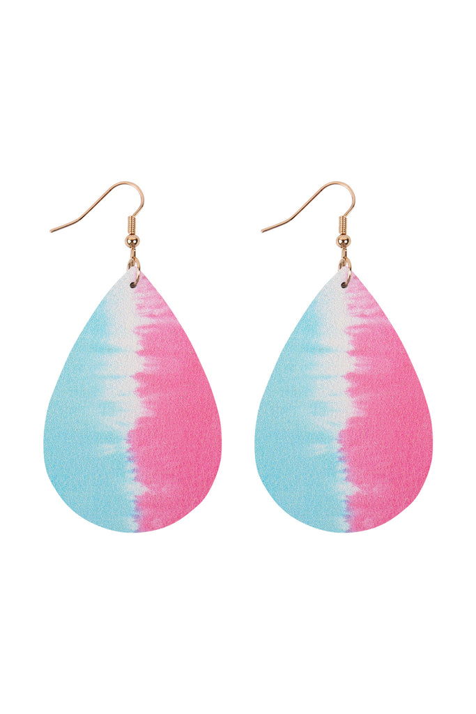 MULTICOLOR ABSTRACT DESIGN LEATHER TEARDROP HOOK EARRINGS
