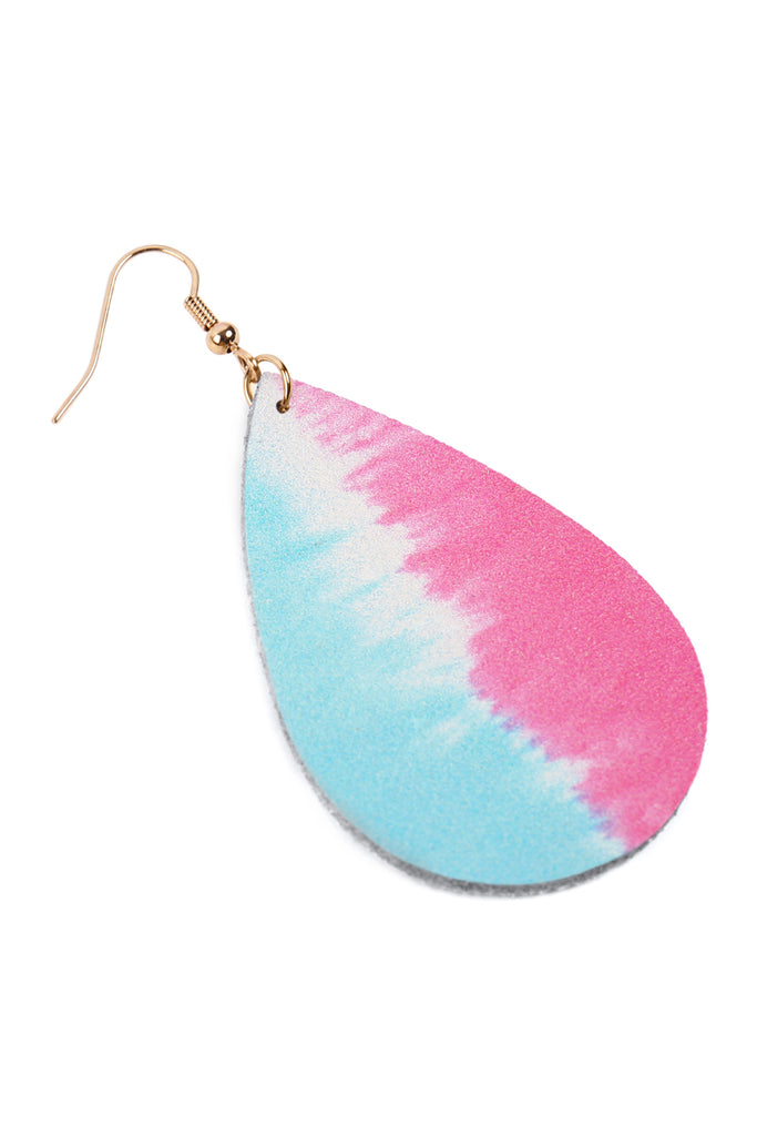 MULTICOLOR ABSTRACT DESIGN LEATHER TEARDROP HOOK EARRINGS