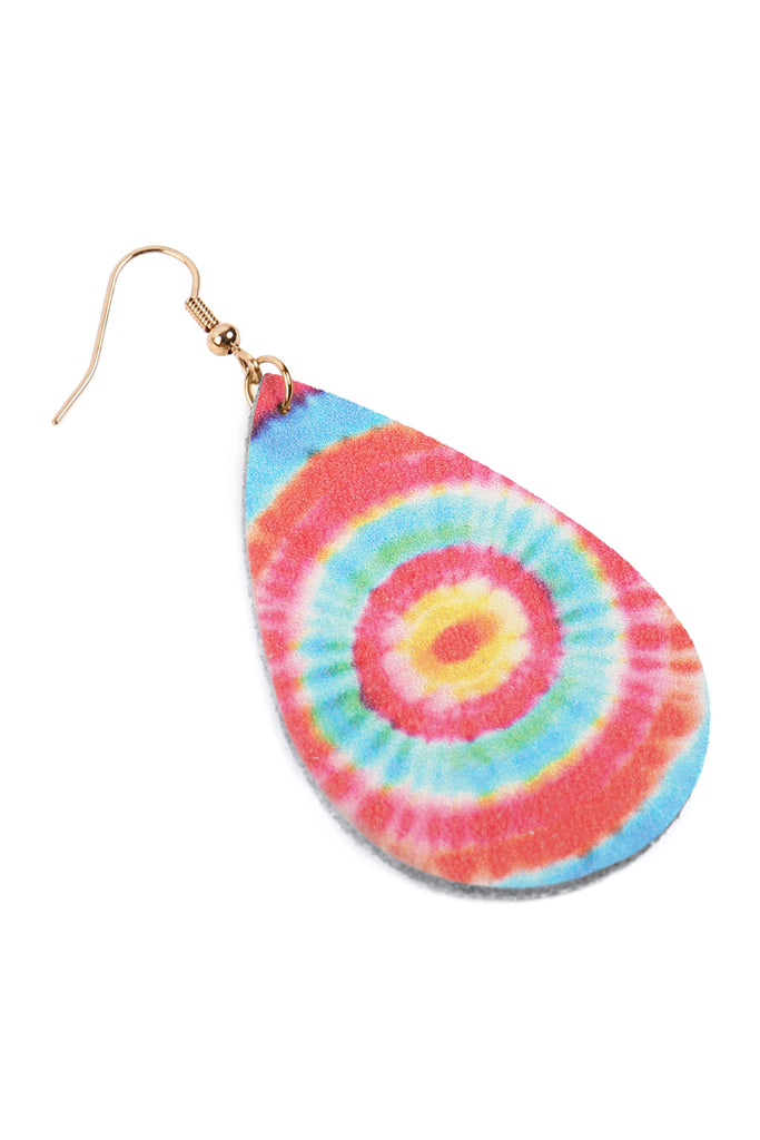 MULTICOLOR ABSTRACT DESIGN LEATHER TEARDROP HOOK EARRINGS