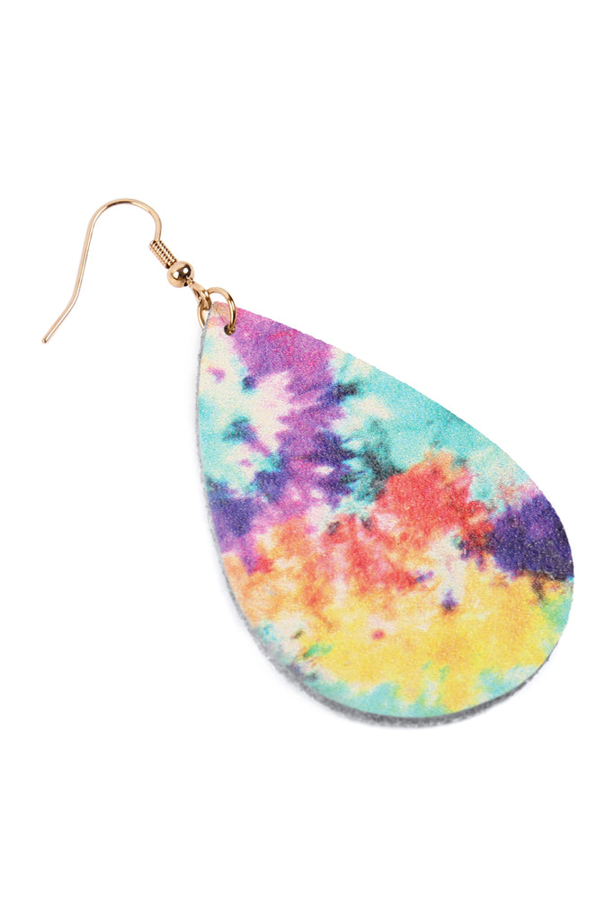 MULTICOLOR ABSTRACT DESIGN LEATHER TEARDROP HOOK EARRINGS