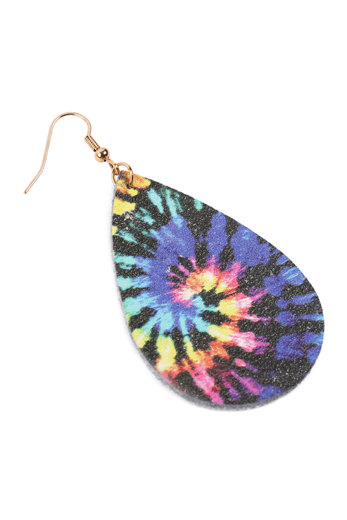 MULTICOLOR ABSTRACT DESIGN LEATHER TEARDROP HOOK EARRINGS