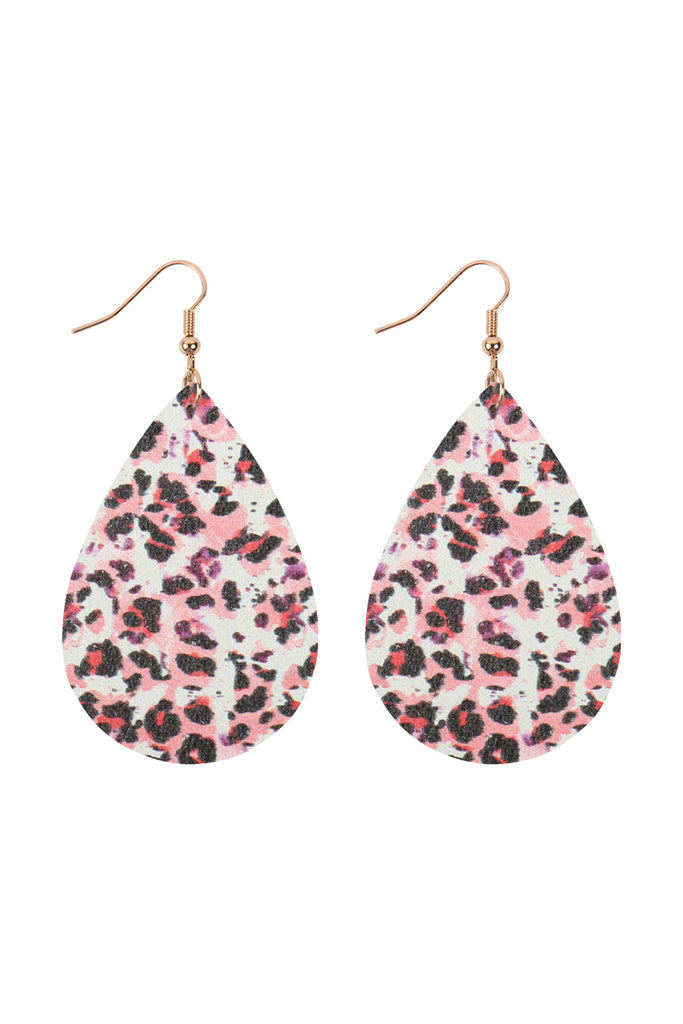 MULTICOLOR ABSTRACT DESIGN LEATHER TEARDROP HOOK EARRINGS