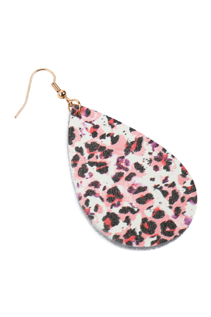 MULTICOLOR ABSTRACT DESIGN LEATHER TEARDROP HOOK EARRINGS