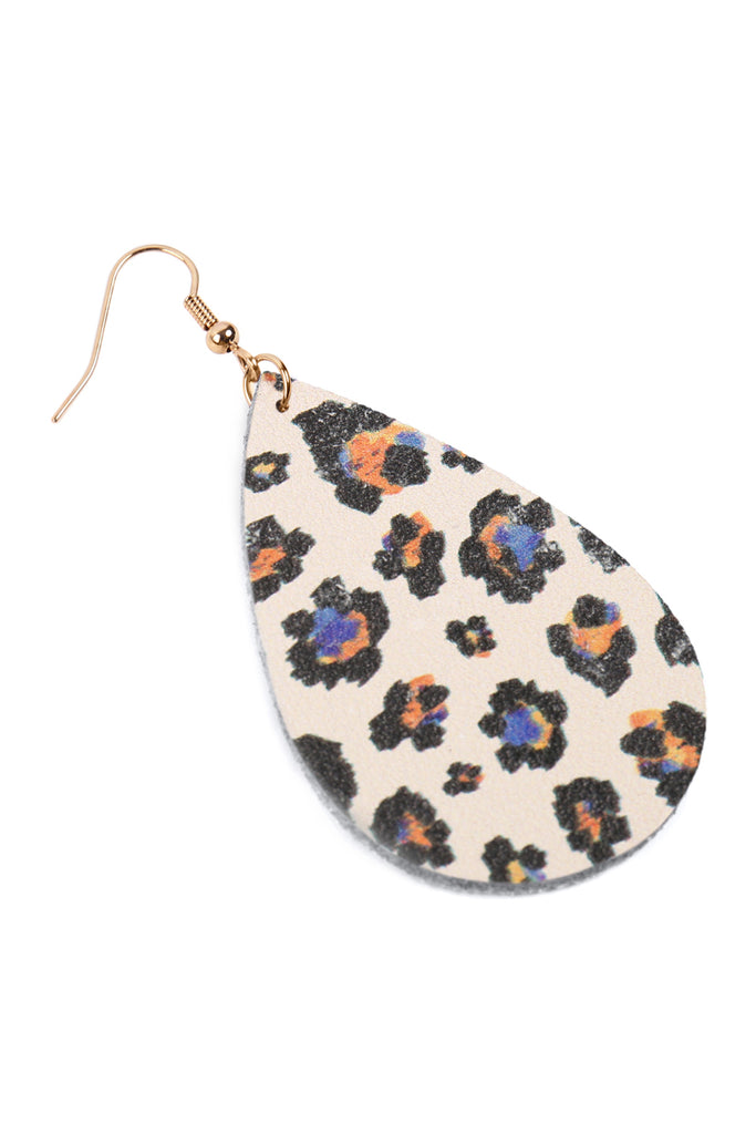 MULTICOLOR ABSTRACT DESIGN LEATHER TEARDROP HOOK EARRINGS