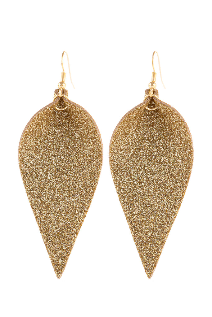 PINCHED GLITTERY LEATHER DROP EARRINGS