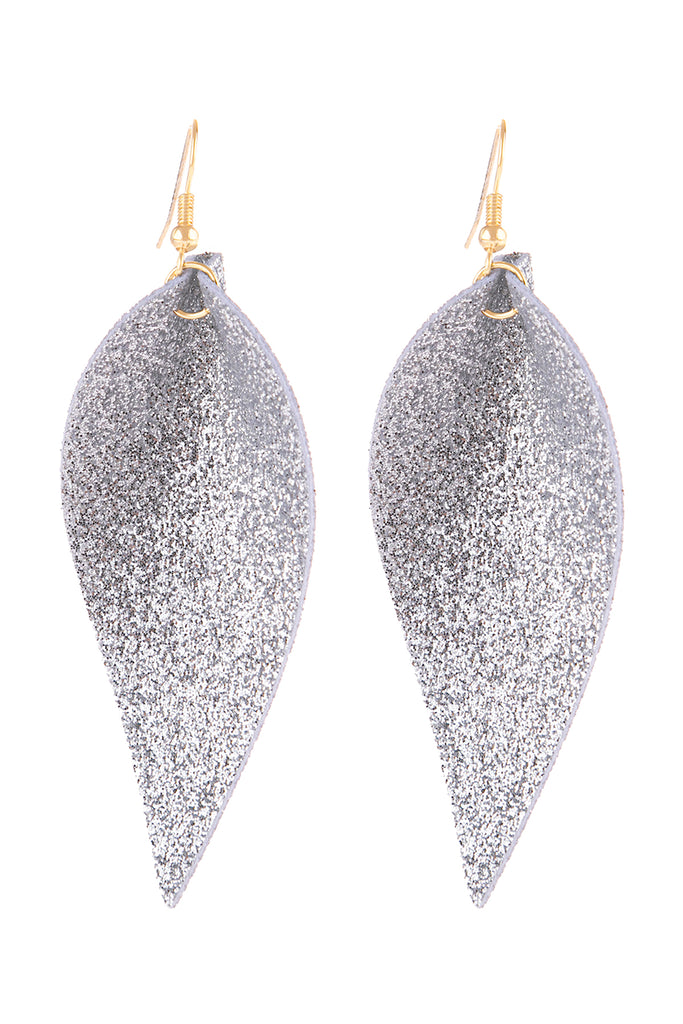 PINCHED GLITTERY LEATHER DROP EARRINGS