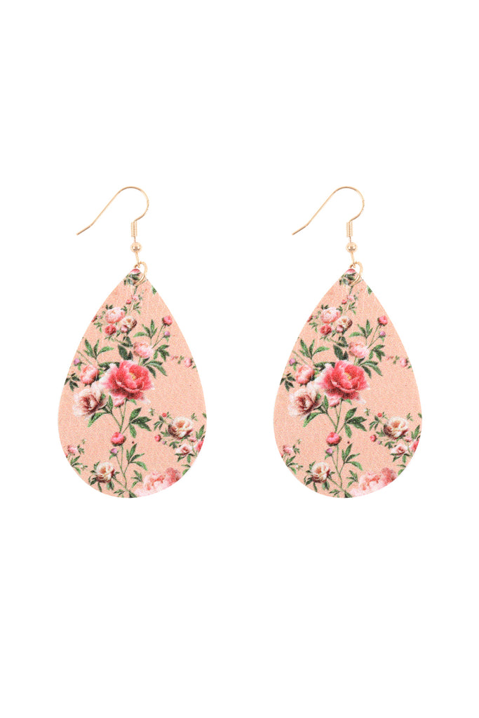 HDE3219 - FLORAL PRINTED PEAR-SHAPED EARRINGS