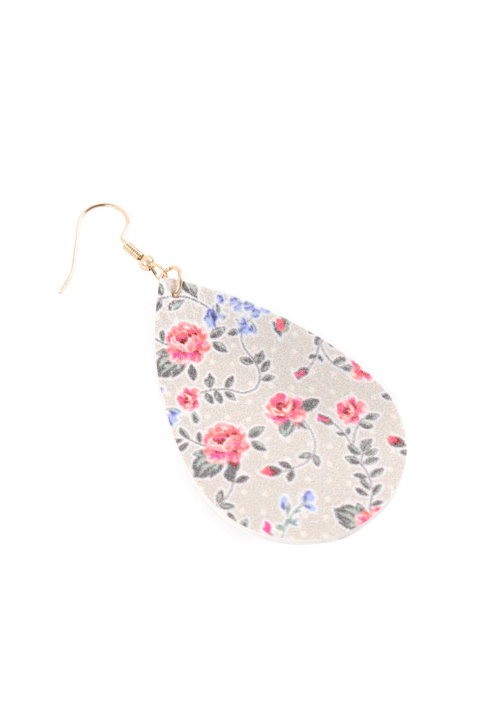 HDE3219 - FLORAL PRINTED PEAR-SHAPED EARRINGS