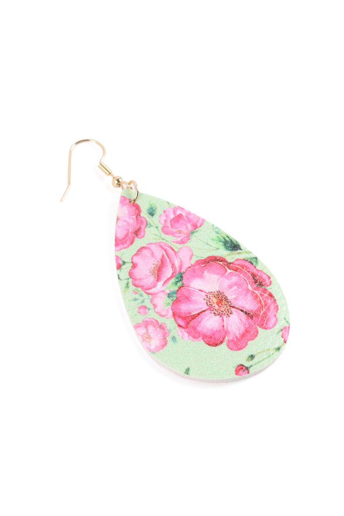 HDE3219 - FLORAL PRINTED PEAR-SHAPED EARRINGS