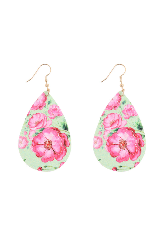 HDE3219 - FLORAL PRINTED PEAR-SHAPED EARRINGS