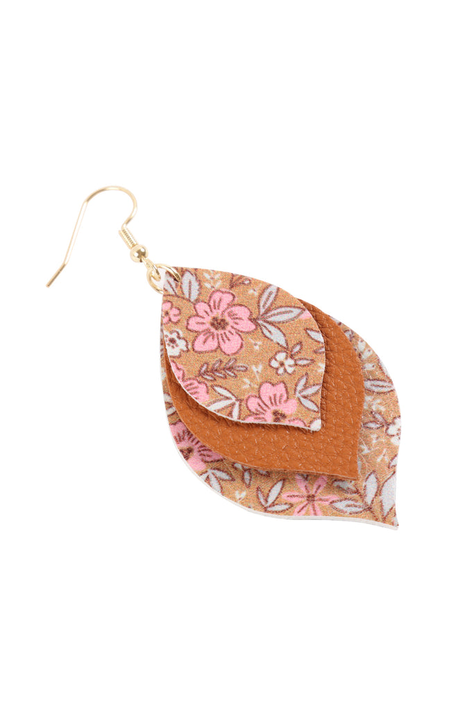 FLORAL LEATHER MARQUISE DROP EARRINGS