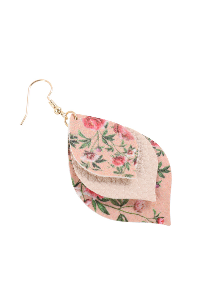 FLORAL LEATHER MARQUISE DROP EARRINGS