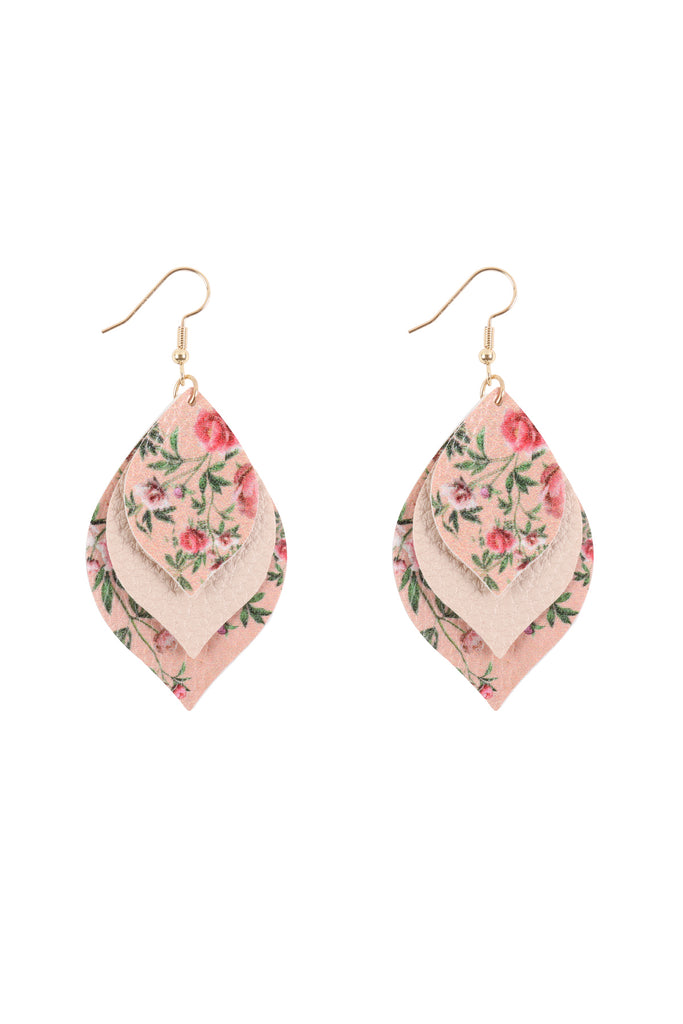 FLORAL LEATHER MARQUISE DROP EARRINGS