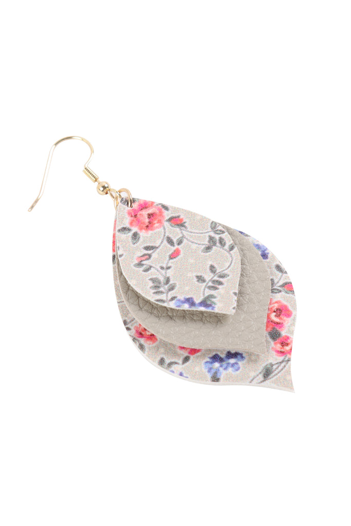 FLORAL LEATHER MARQUISE DROP EARRINGS