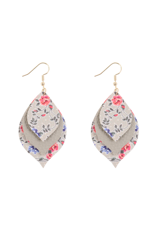 FLORAL LEATHER MARQUISE DROP EARRINGS