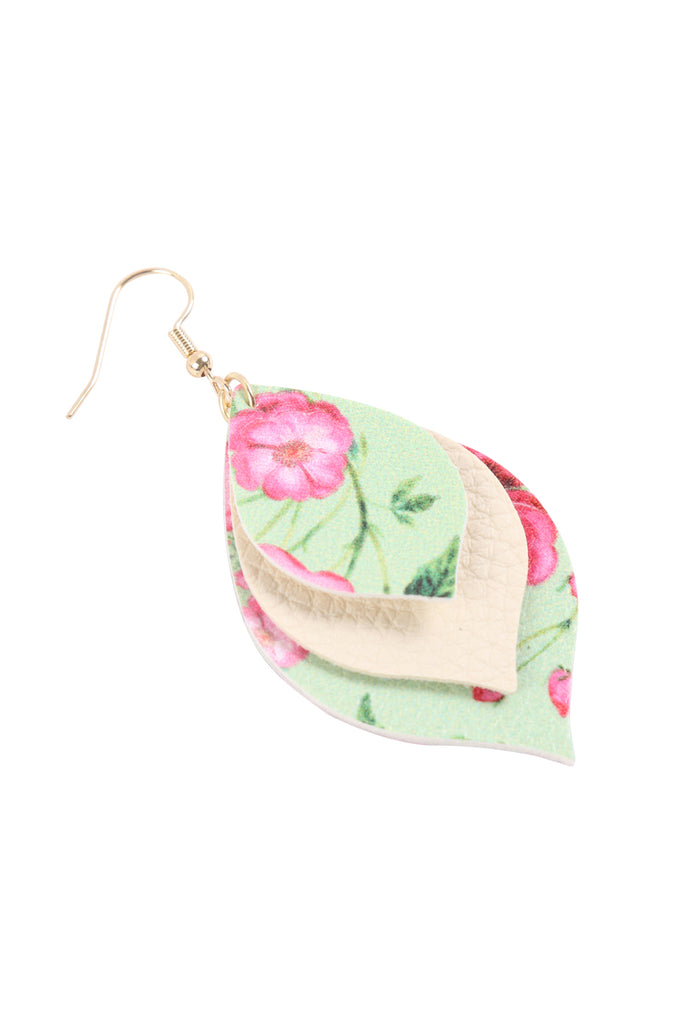 FLORAL LEATHER MARQUISE DROP EARRINGS