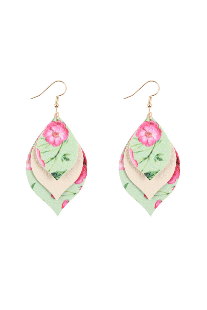 FLORAL LEATHER MARQUISE DROP EARRINGS