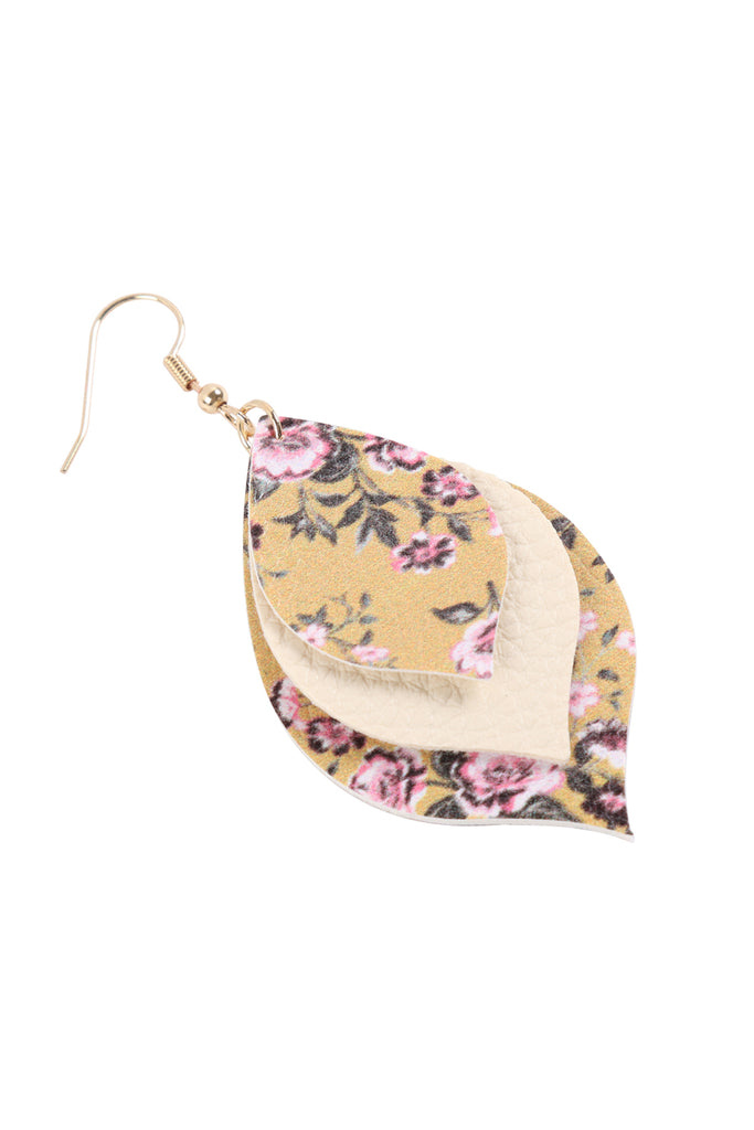 FLORAL LEATHER MARQUISE DROP EARRINGS