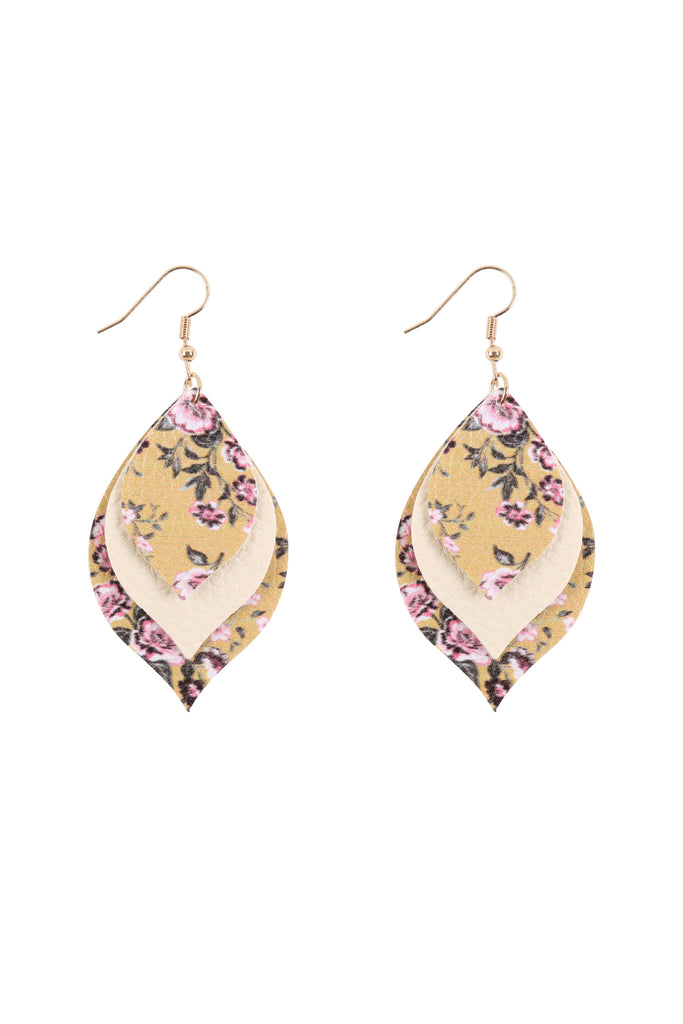 FLORAL LEATHER MARQUISE DROP EARRINGS