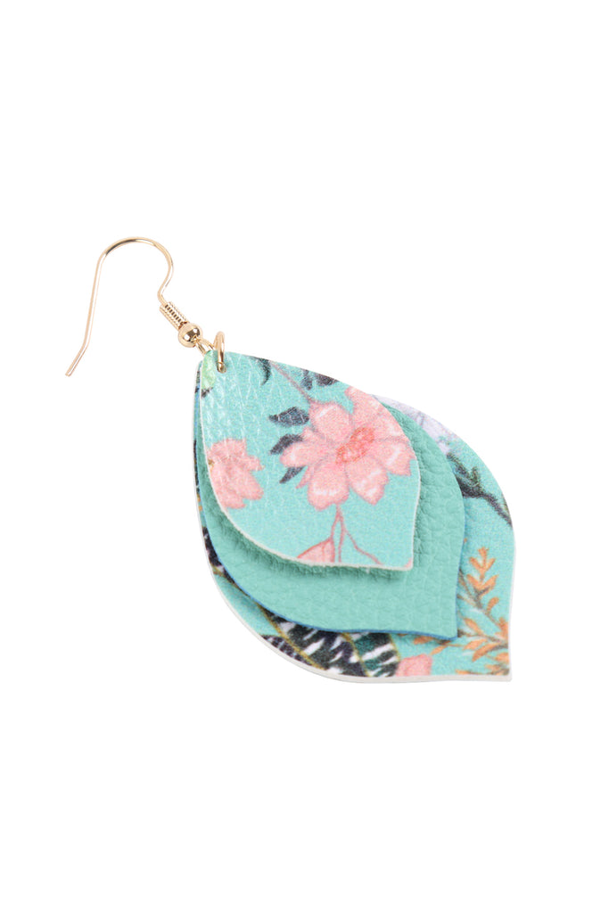FLORAL LEATHER MARQUISE DROP EARRINGS
