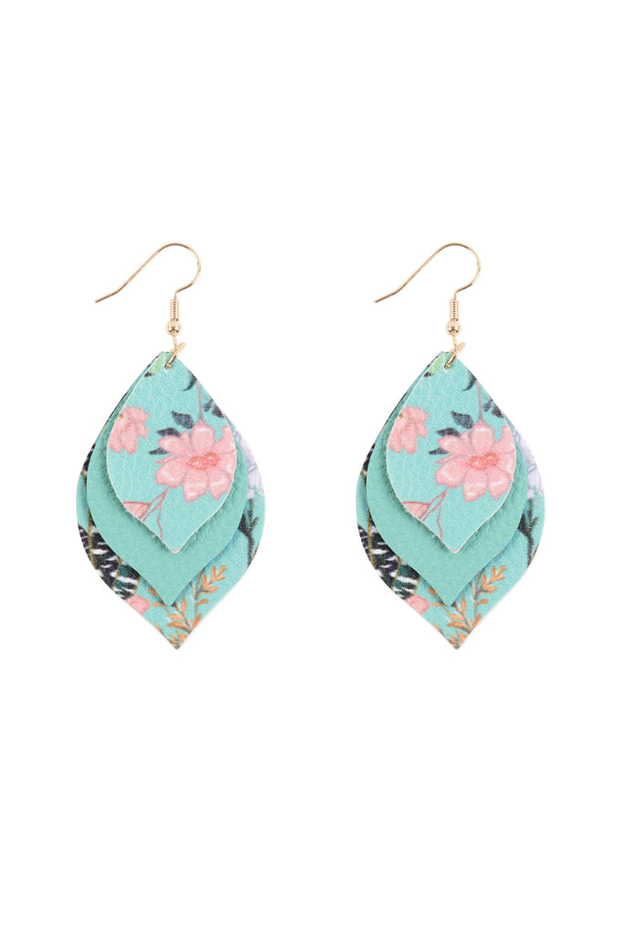 FLORAL LEATHER MARQUISE DROP EARRINGS