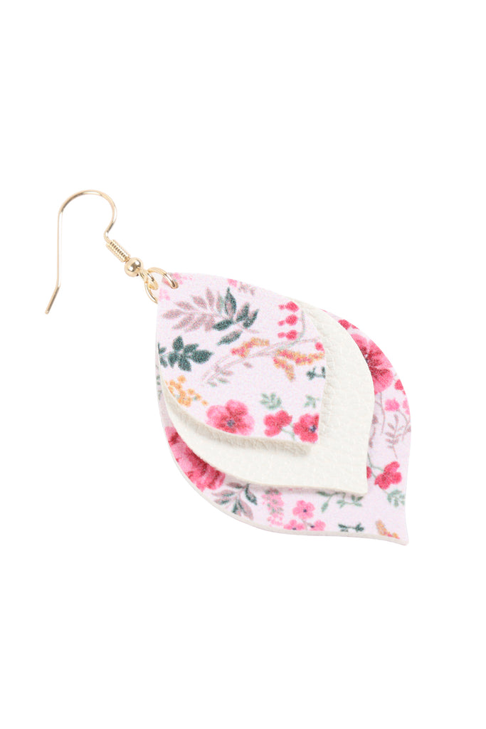 FLORAL LEATHER MARQUISE DROP EARRINGS